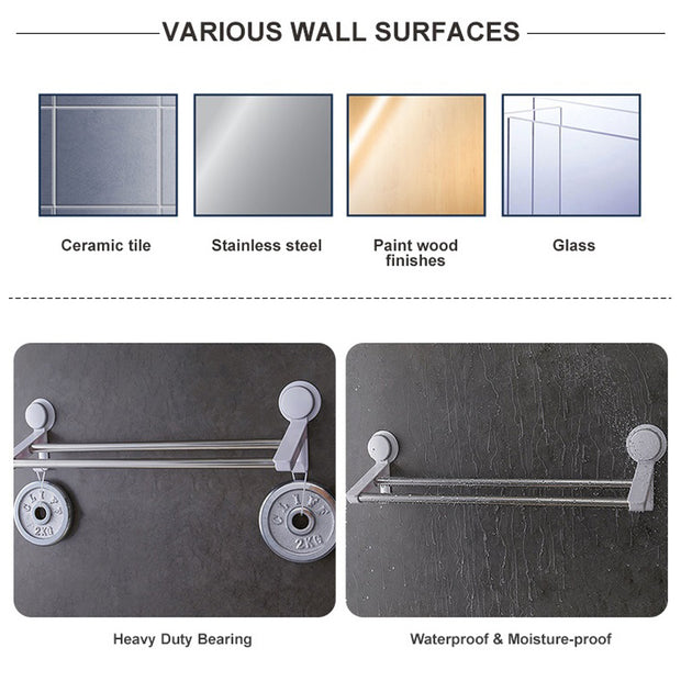 Suction Double Towel Bar with 2 Hooks