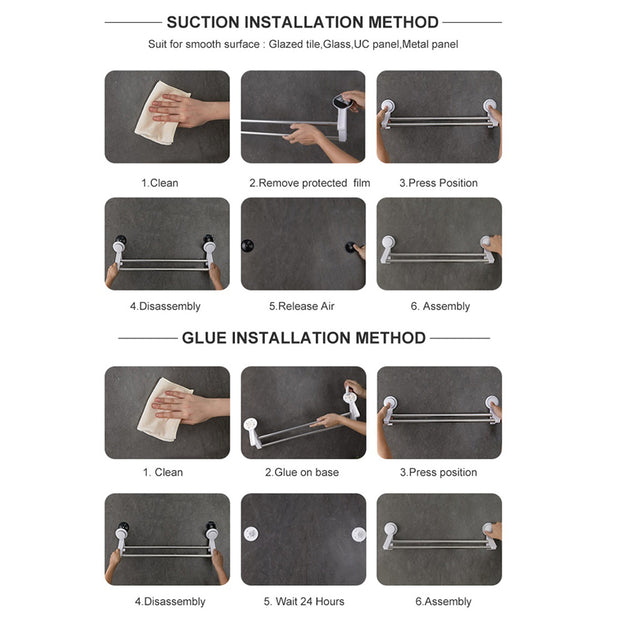 Suction Double Towel Bar with 2 Hooks