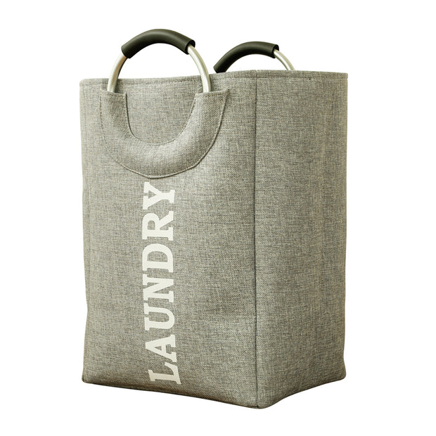 Hessian Fabric Laundry Basket with Handle - Grey