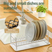 Dish Storage Rack with Bottom Tray - White