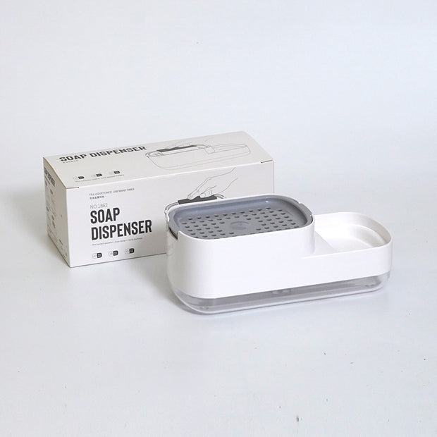 Sponge Soap Dispenser with Side Holder - White