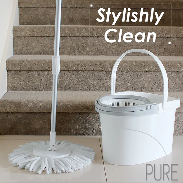 White Magic Pure Spin Mop Set (2 Mop head + Handle + Bucket)