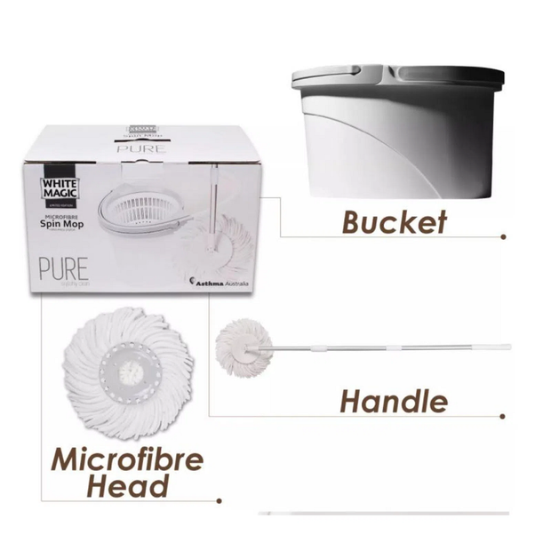 White Magic Pure Spin Mop Set (2 Mop head + Handle + Bucket)
