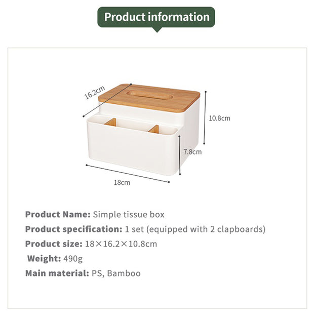 Tissue Box Organizer with Bamboo Lid