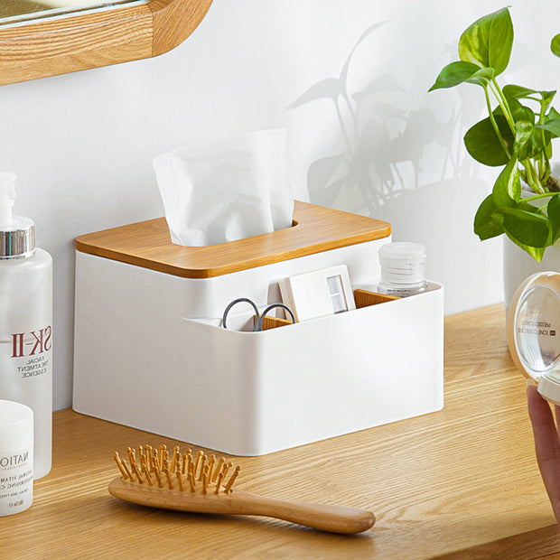 Tissue Box Organizer with Bamboo Lid