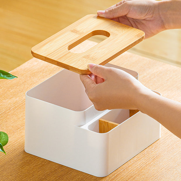 Tissue Box Organizer with Bamboo Lid