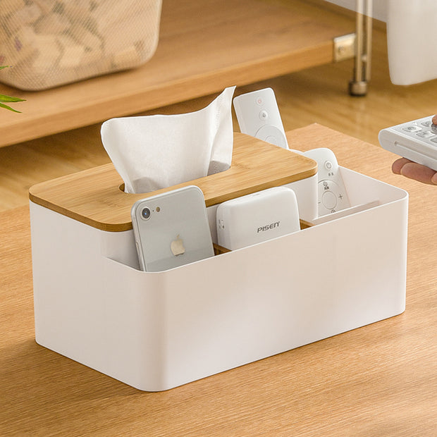 Multifunctional Tissue Box with Bamboo Lid