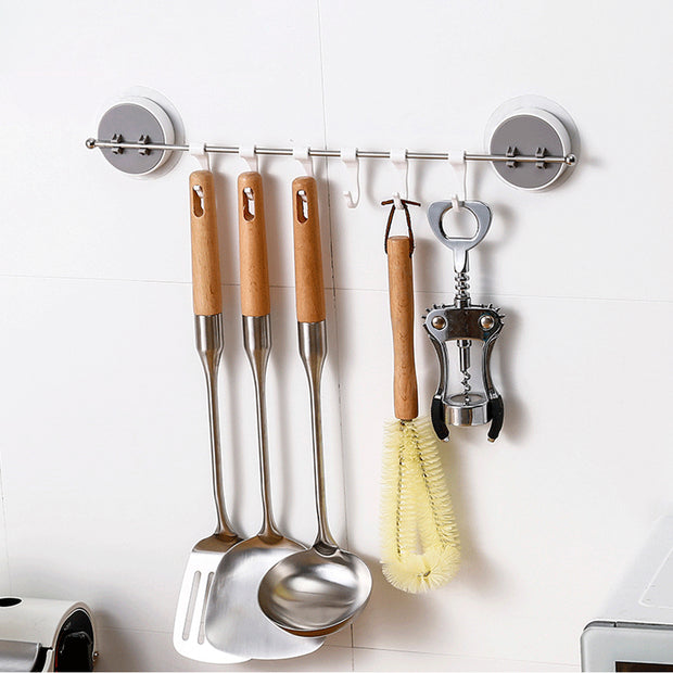 Single Bar with Hooks (Stick On) with Kitchen Accessories