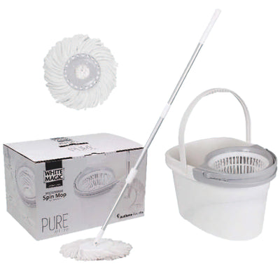 White Magic Pure Spin Mop Set (2 Mop head + Handle + Bucket)