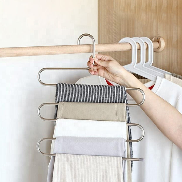 Stainless Steel Multi Layer Hanger Hanging on Wardrobe Rod