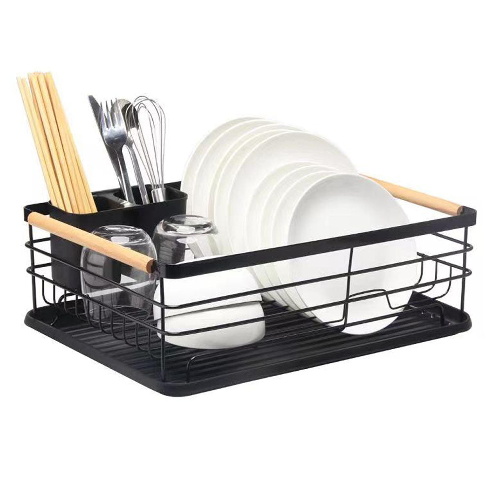 1pc Metal Modern Minimalist Black Sprayed Kitchen Organizer Dish Rack With  Drain Bowl Rack Table Top Single Layer Dinnerware Shelf
